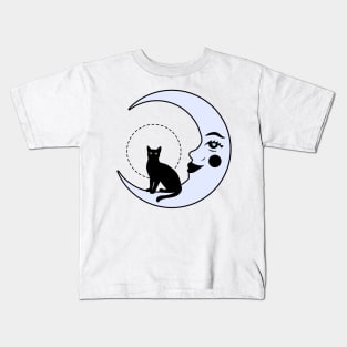Black Cat Sitting On The Moon Kids T-Shirt